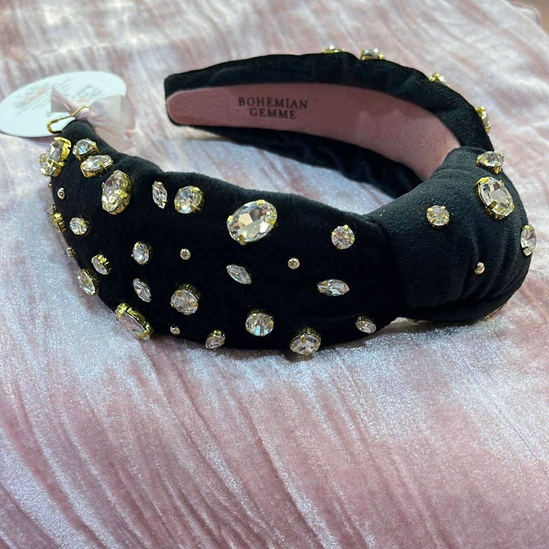 Black Velvet Knotted Embellished Headband