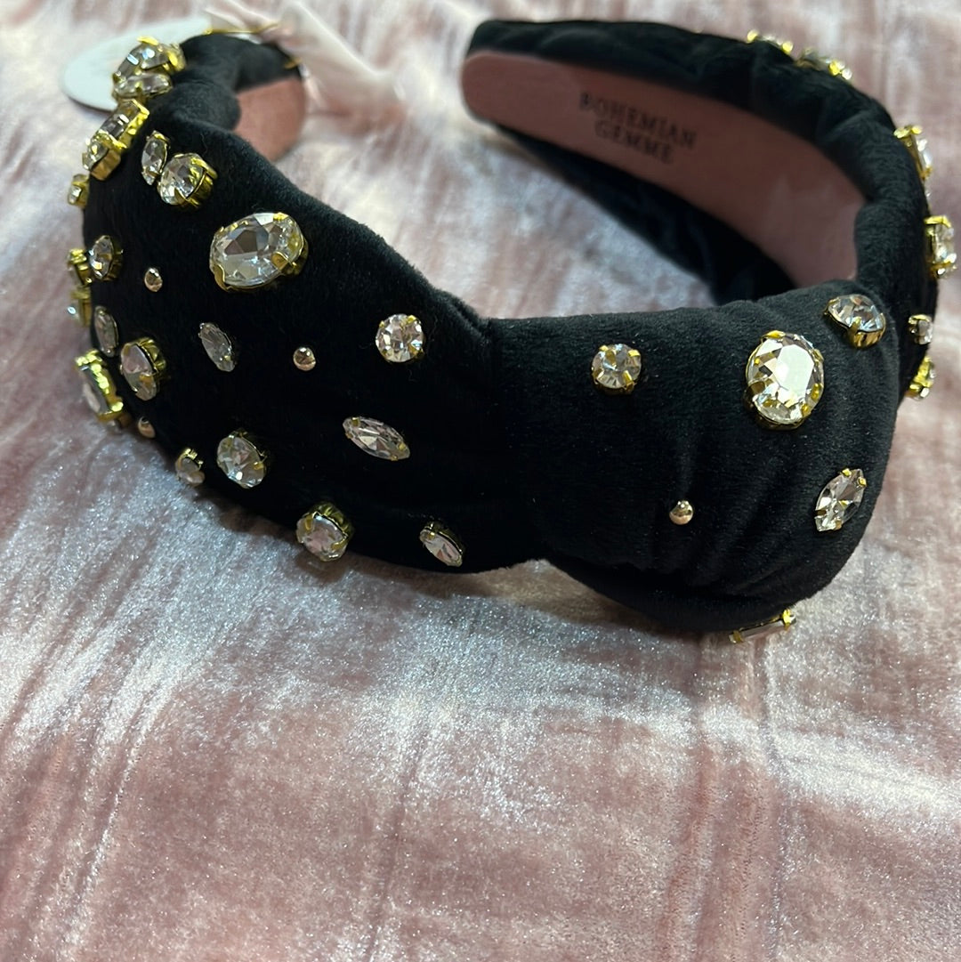 Black Velvet Knotted Embellished Headband