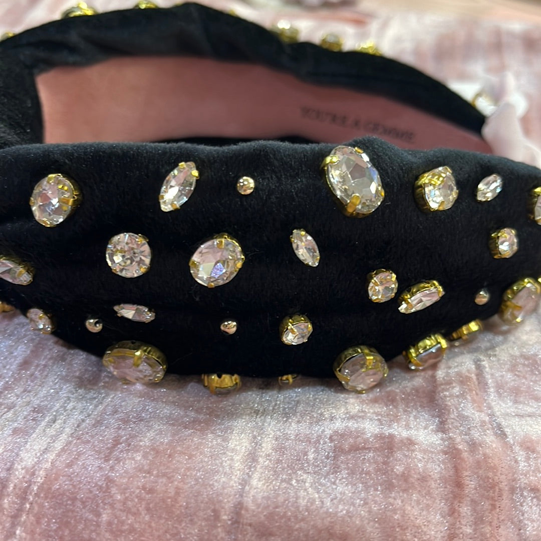 Black Velvet Knotted Embellished Headband