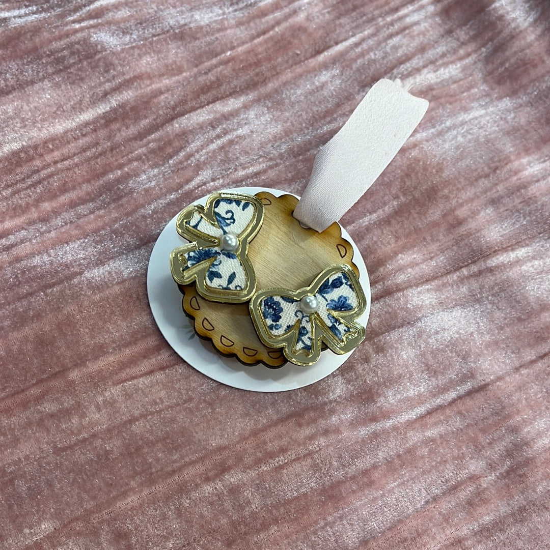 Blue Floral Bow Stud Earrings