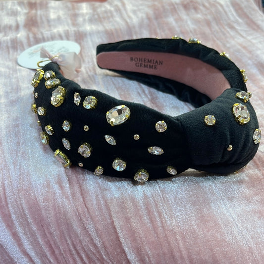 Black Velvet Knotted Embellished Headband