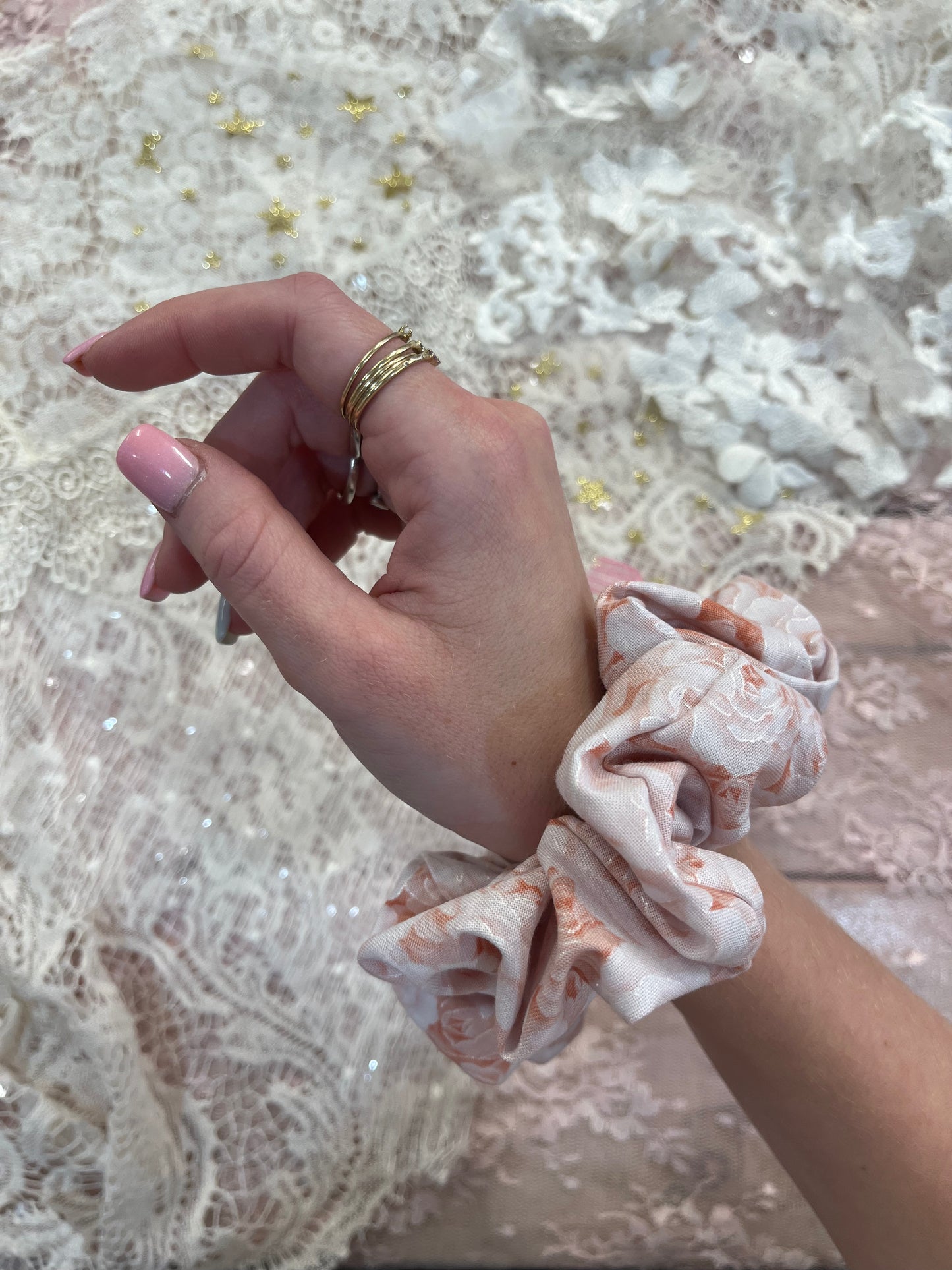 Blush Roses Cotton Around The Bun Scrunchie