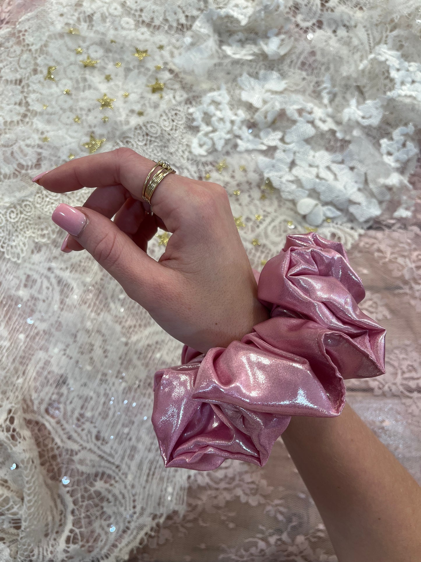 Pink Liquid Metallic Satin XL Around The Bun Scrunchie