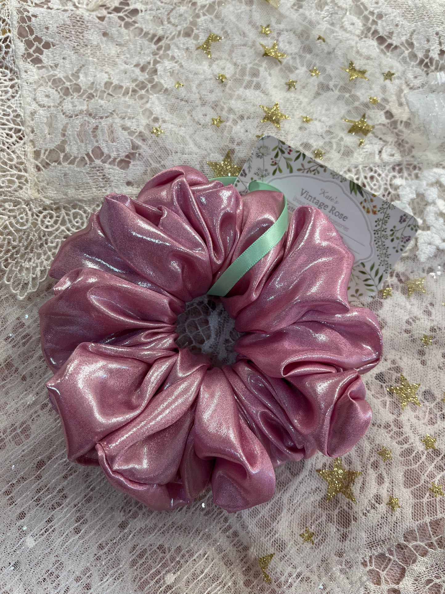 Pink Liquid Metallic Satin XL Around The Bun Scrunchie