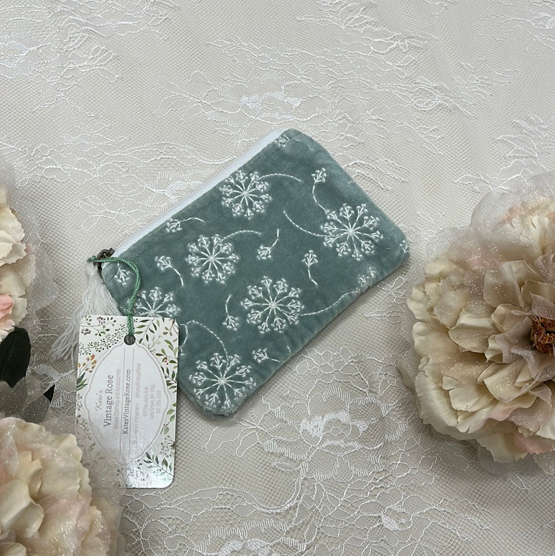 Small Dusty Mint Dandelion Embroidered Bag