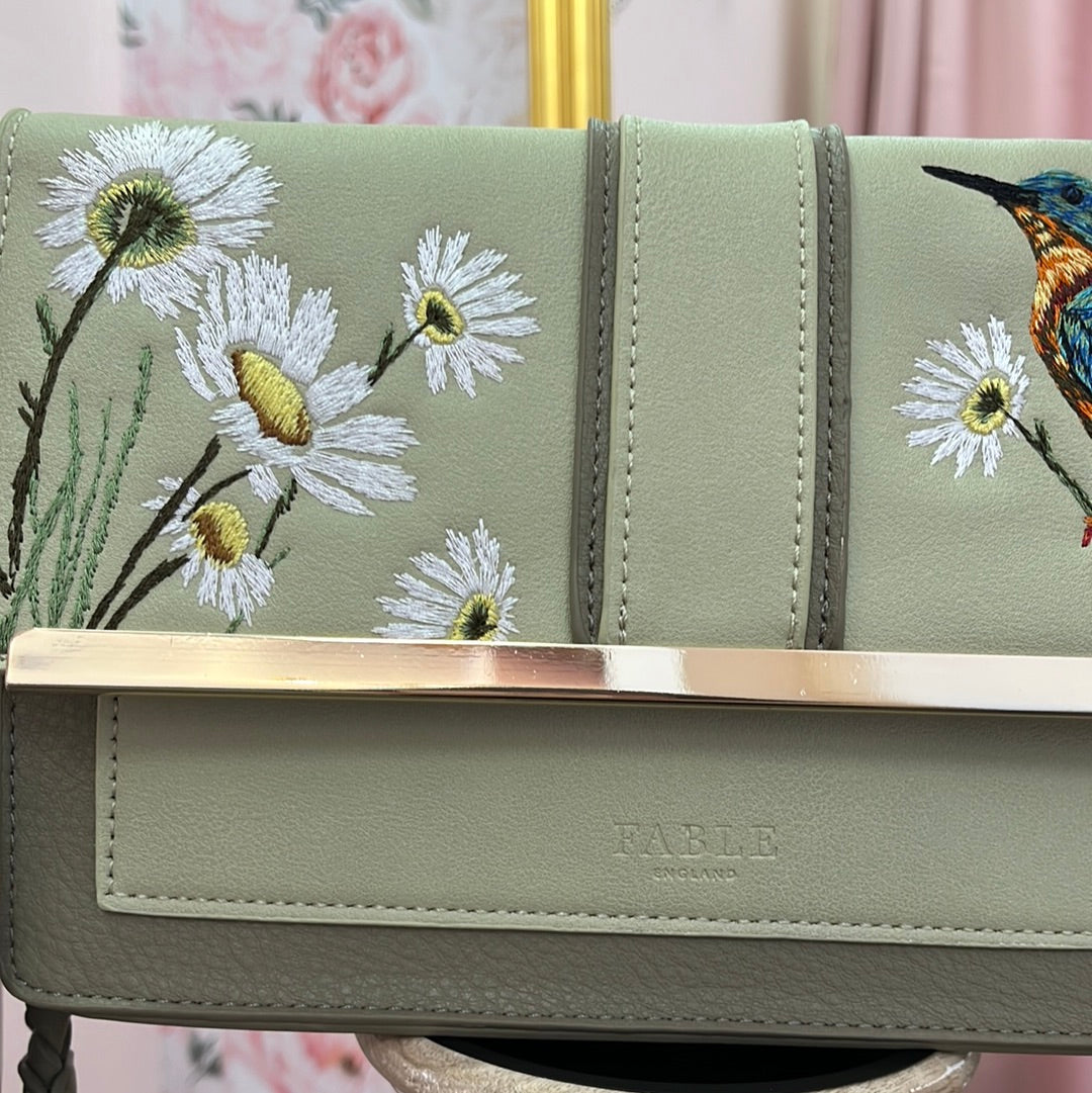 Embroidered Kingfisher Cross Body Bag