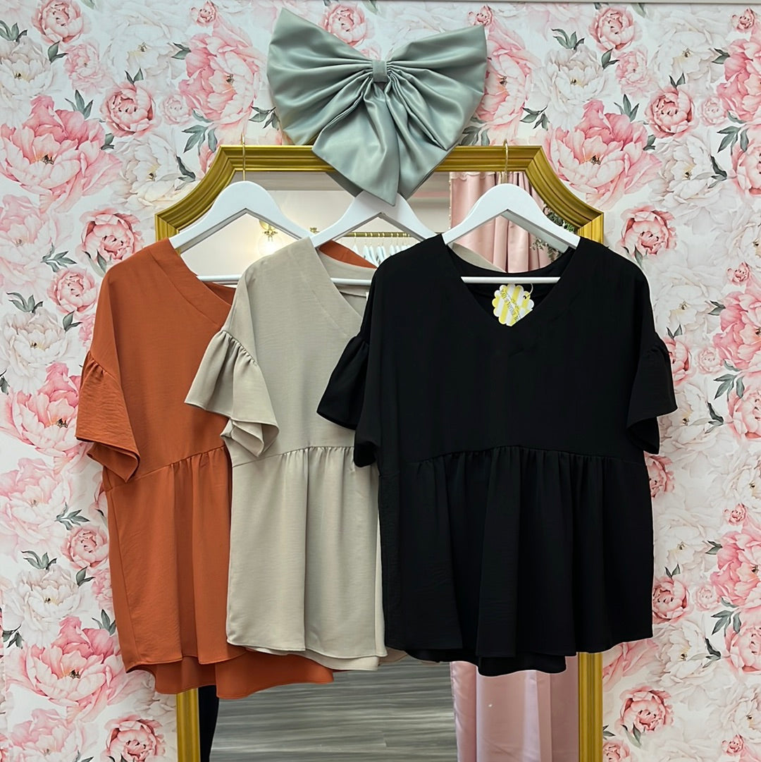 Wrenley Babydoll V-neck Top **FINAL SALE**