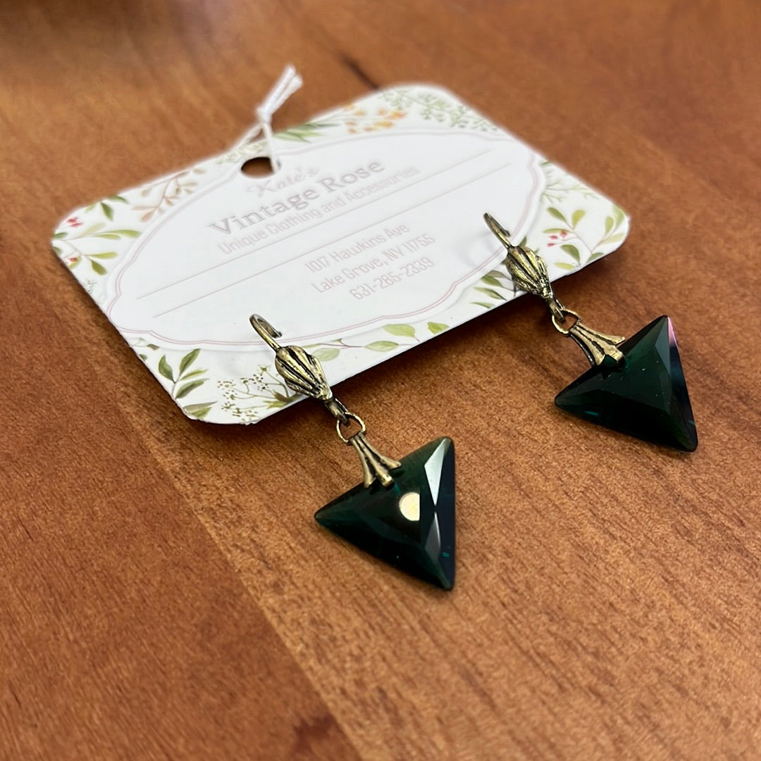 Green Triangle Earrings