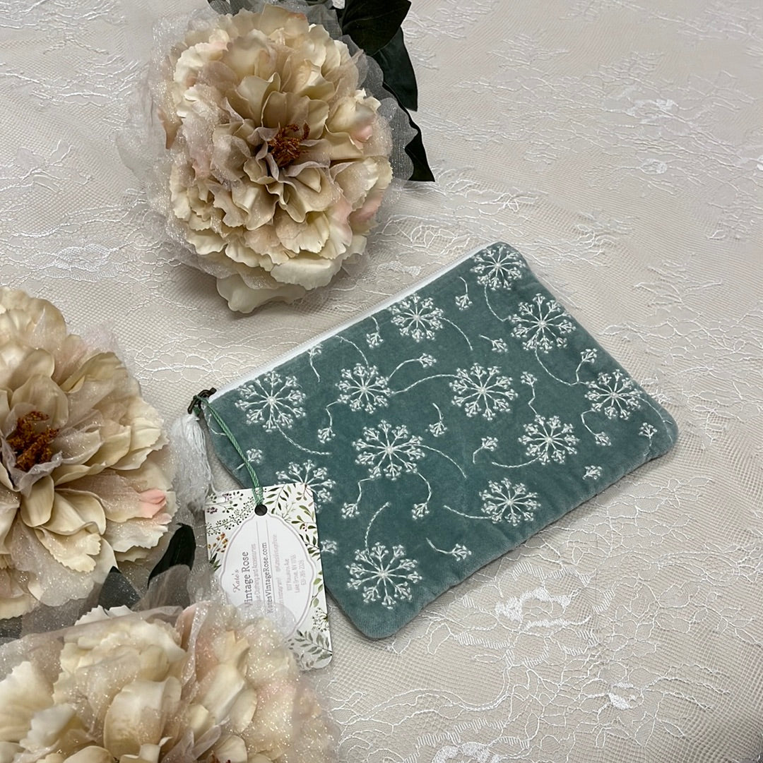 Medium Dusty Mint Dandelion Embroidered Bag