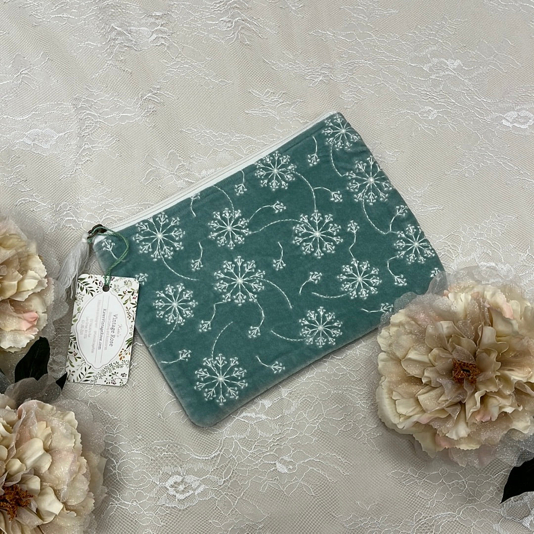 Large Dusty Mint Dandelion Embroidered Bag