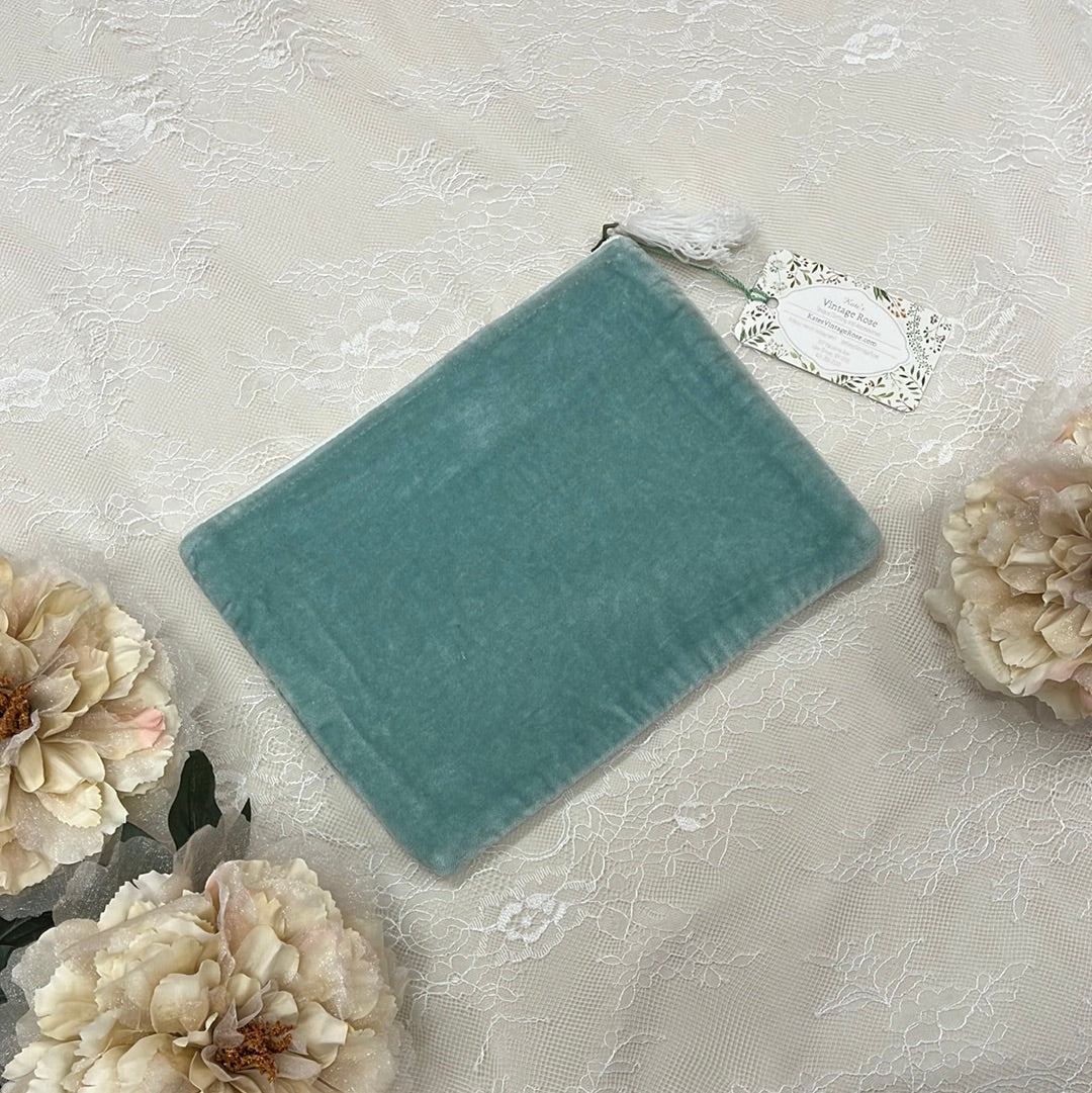 Large Dusty Mint Dandelion Embroidered Bag