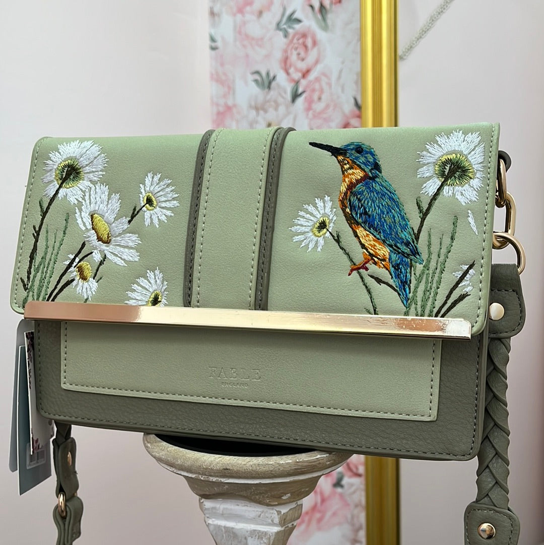 Embroidered Kingfisher Cross Body Bag