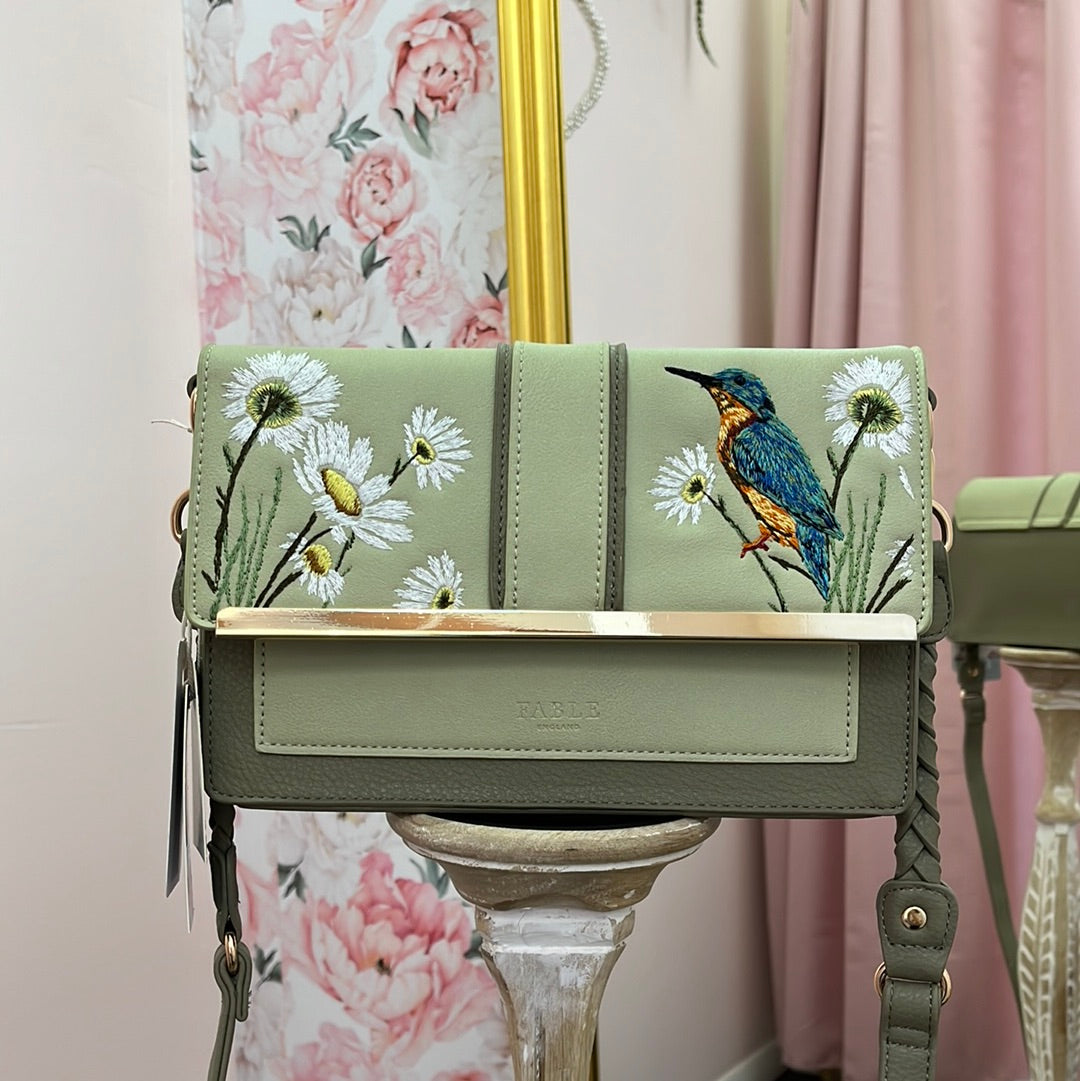 Embroidered Kingfisher Cross Body Bag