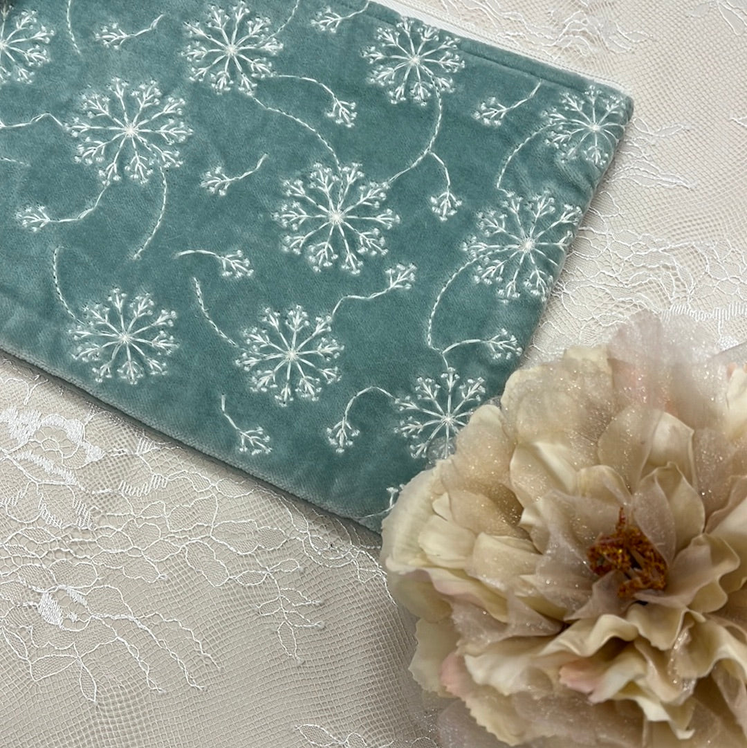 Large Dusty Mint Dandelion Embroidered Bag