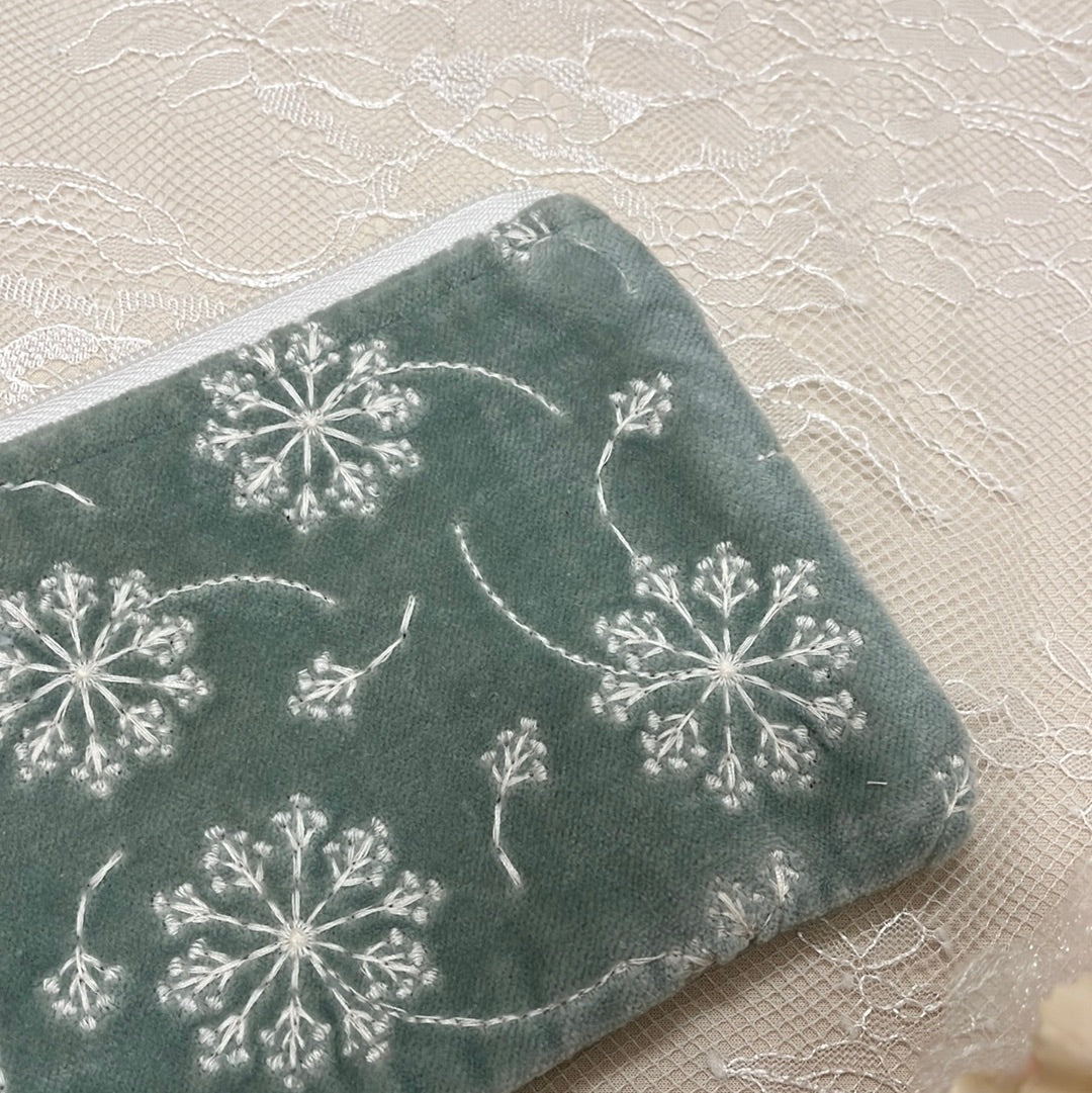 Small Dusty Mint Dandelion Embroidered Bag