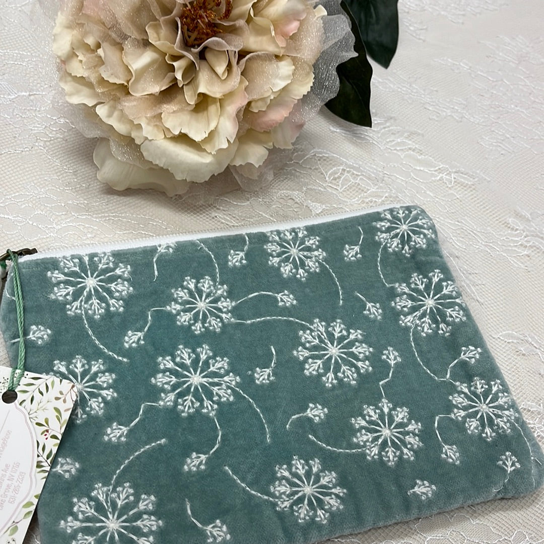 Medium Dusty Mint Dandelion Embroidered Bag