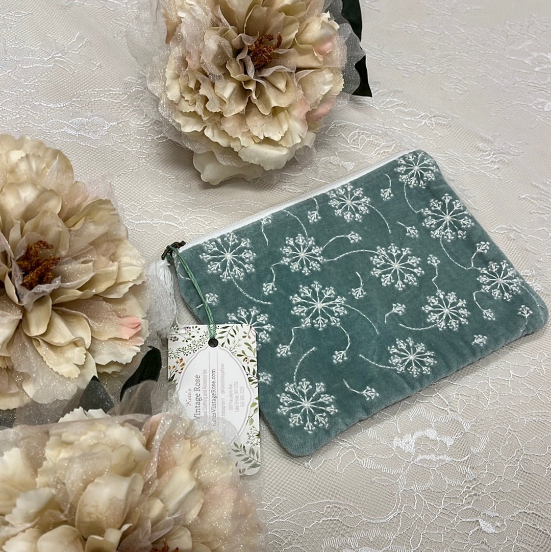 Medium Dusty Mint Dandelion Embroidered Bag