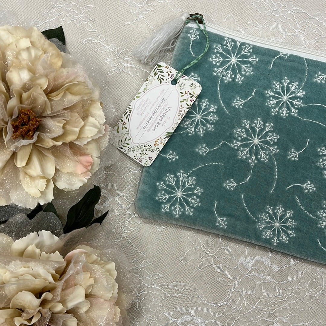 Large Dusty Mint Dandelion Embroidered Bag