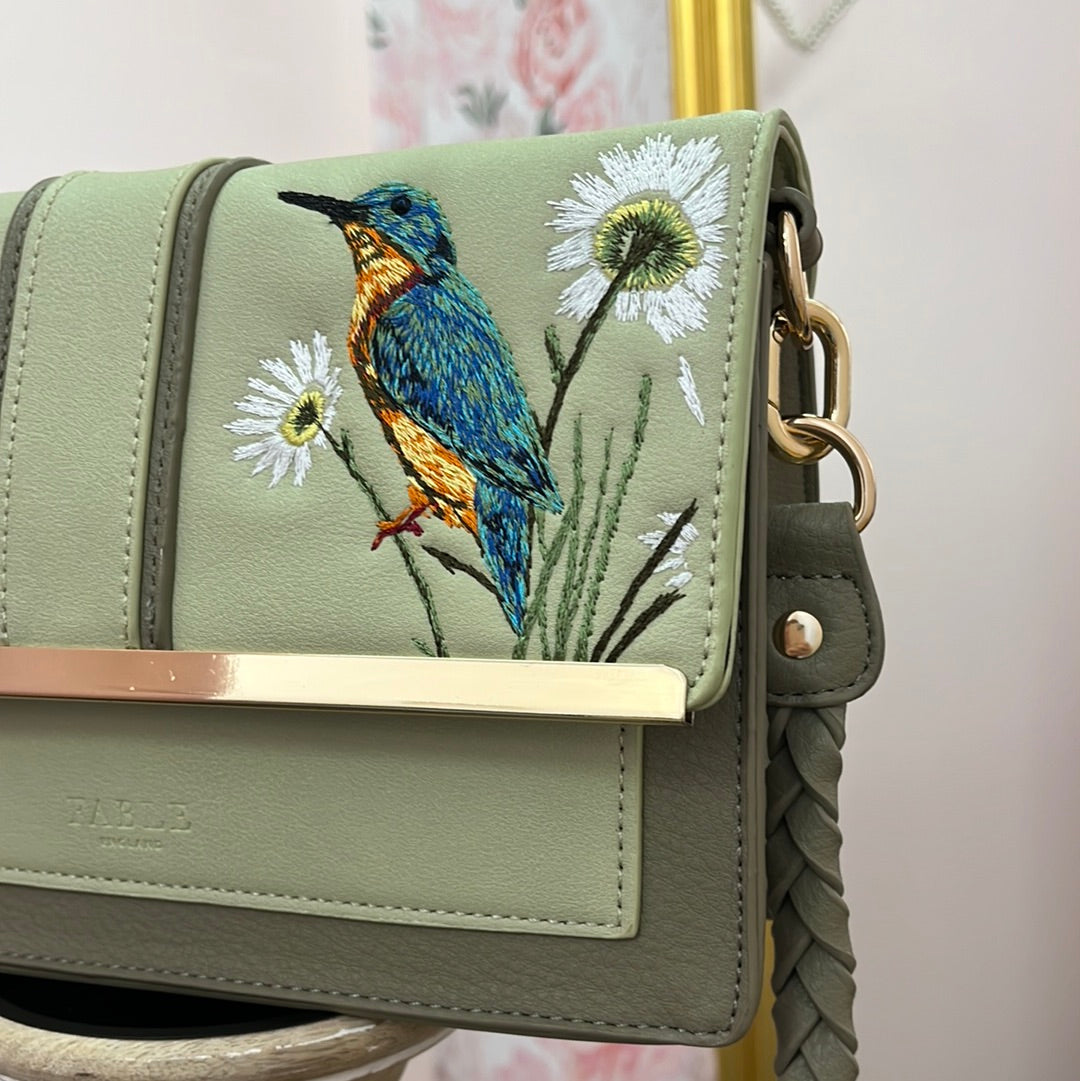 Embroidered Kingfisher Cross Body Bag
