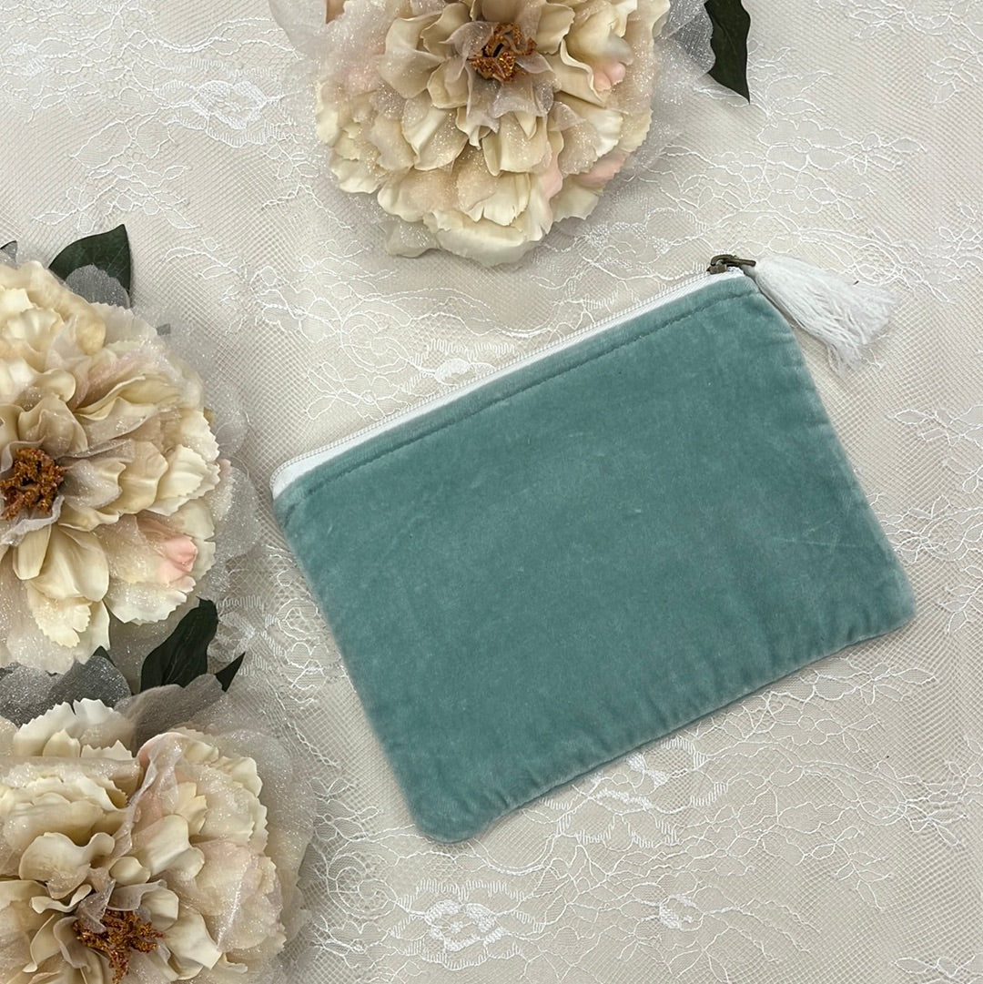Medium Dusty Mint Dandelion Embroidered Bag