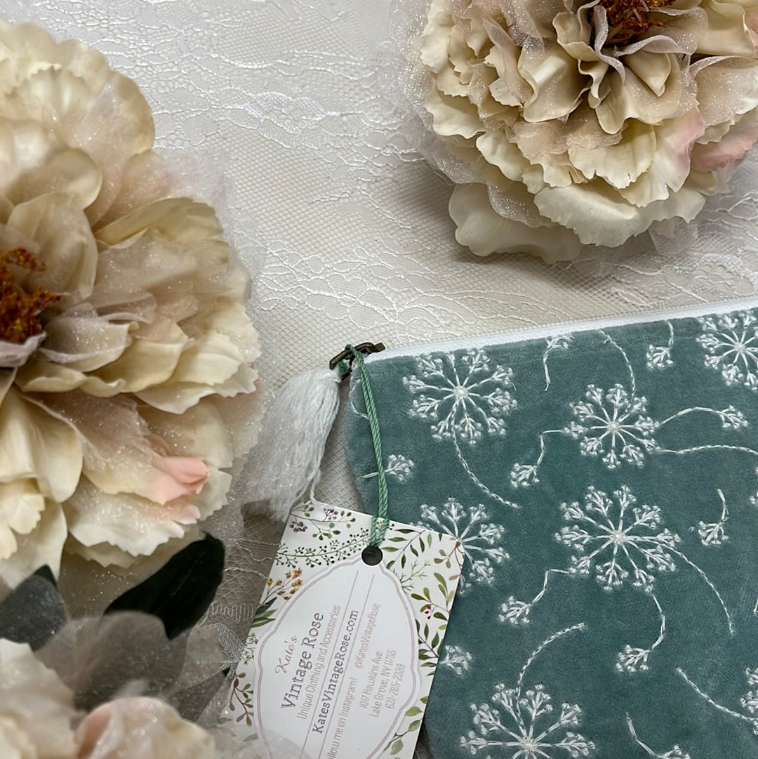 Medium Dusty Mint Dandelion Embroidered Bag