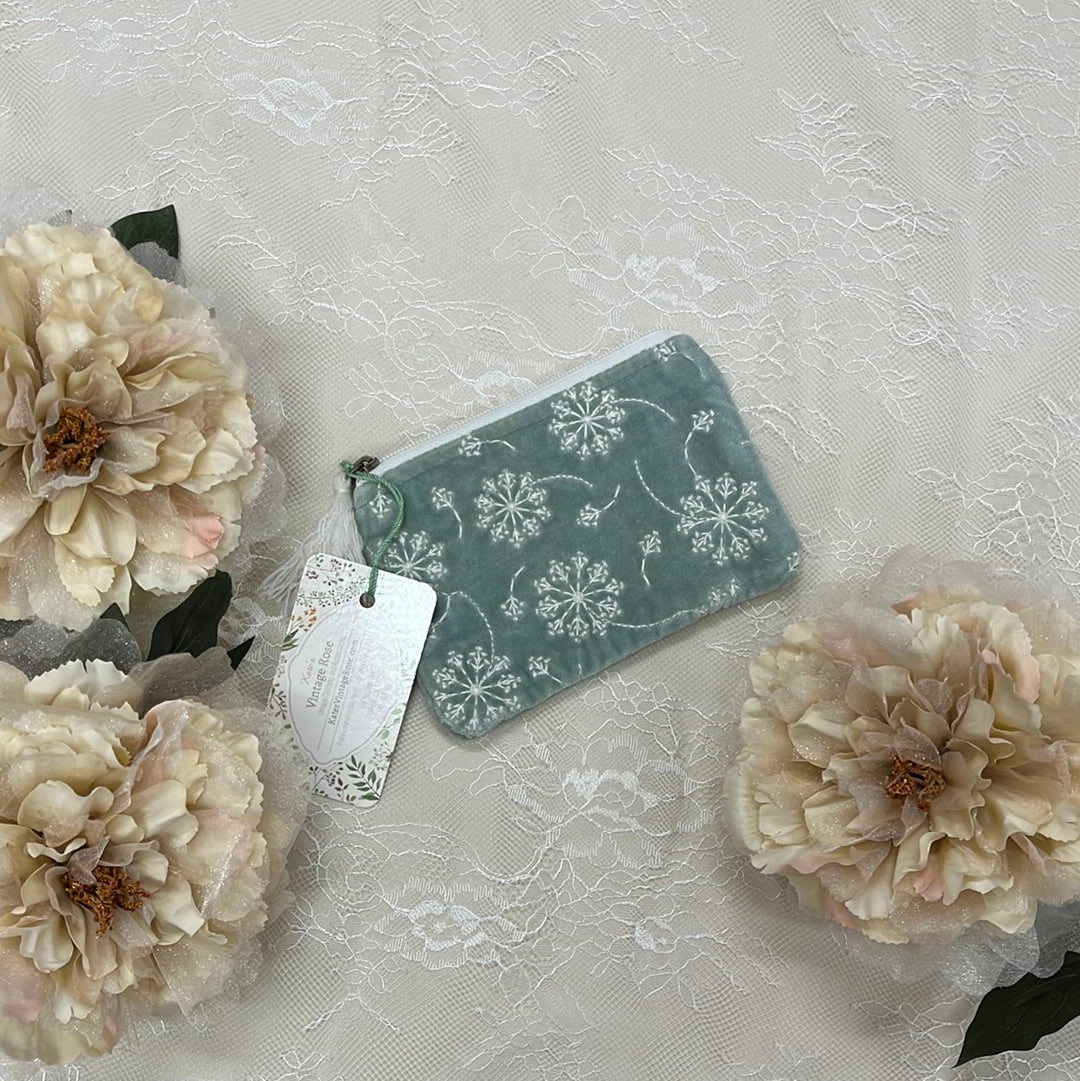 Small Dusty Mint Dandelion Embroidered Bag