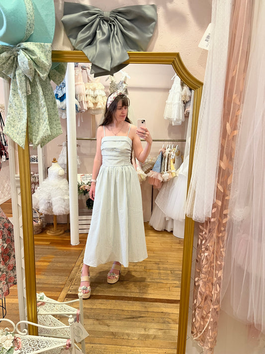 Misty Rose Striped Midi Dress