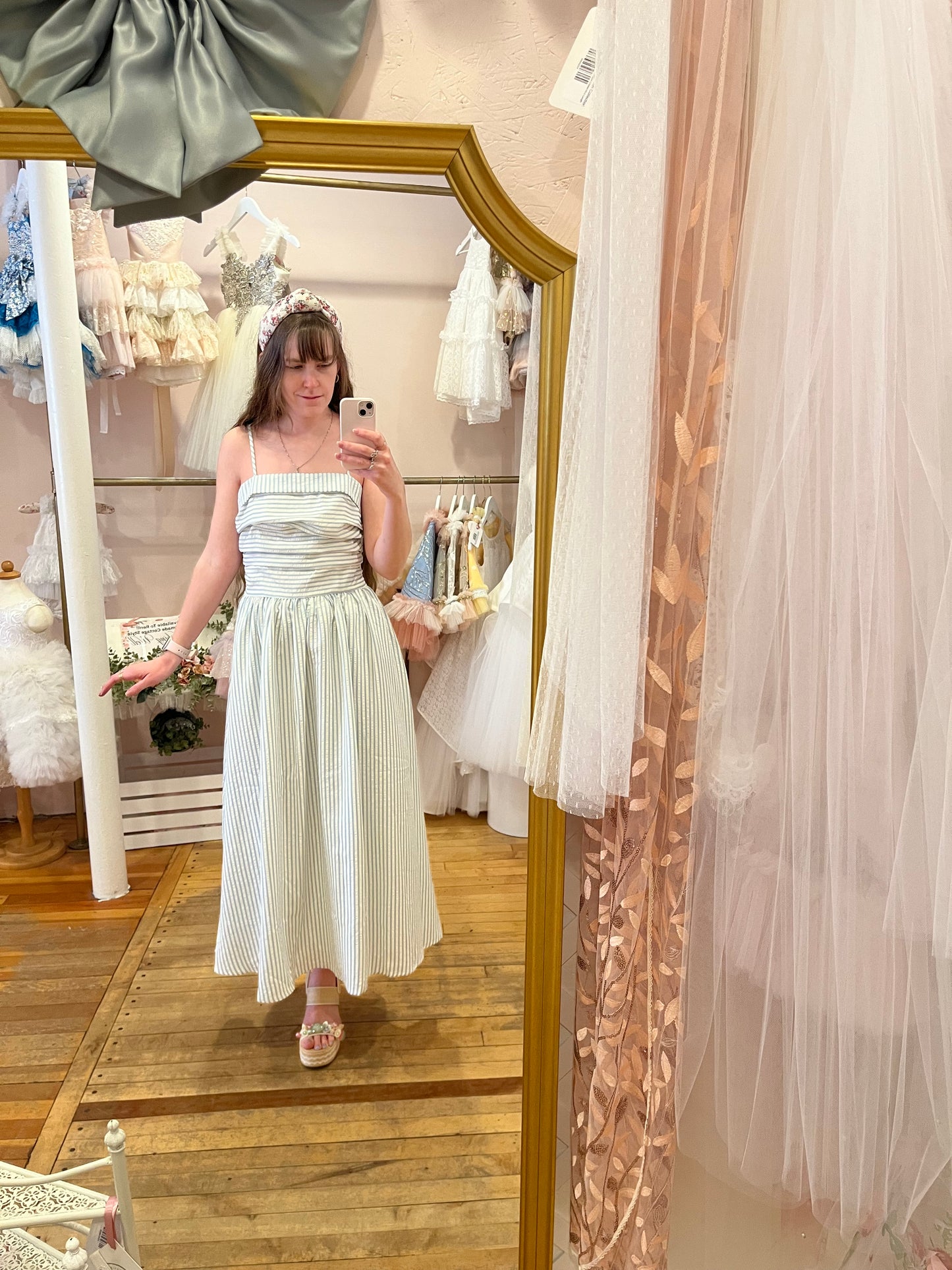 Misty Rose Striped Midi Dress