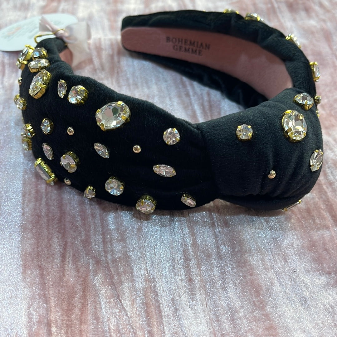 Black Velvet Knotted Embellished Headband