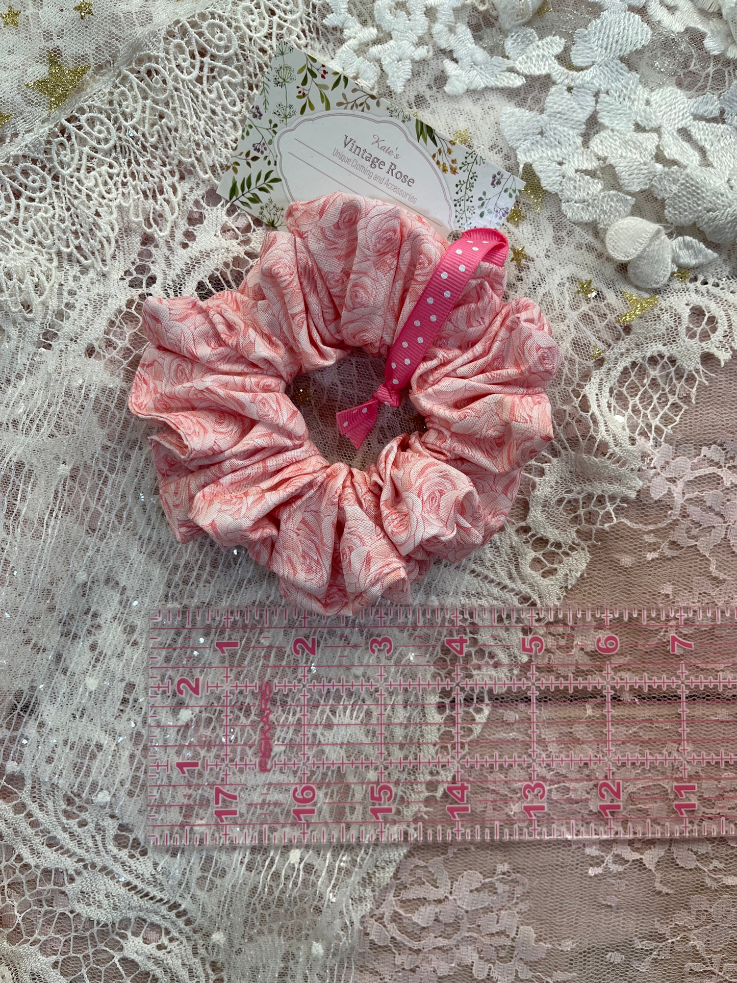 Pink Rose Cotton Around The Bun Scrunchie