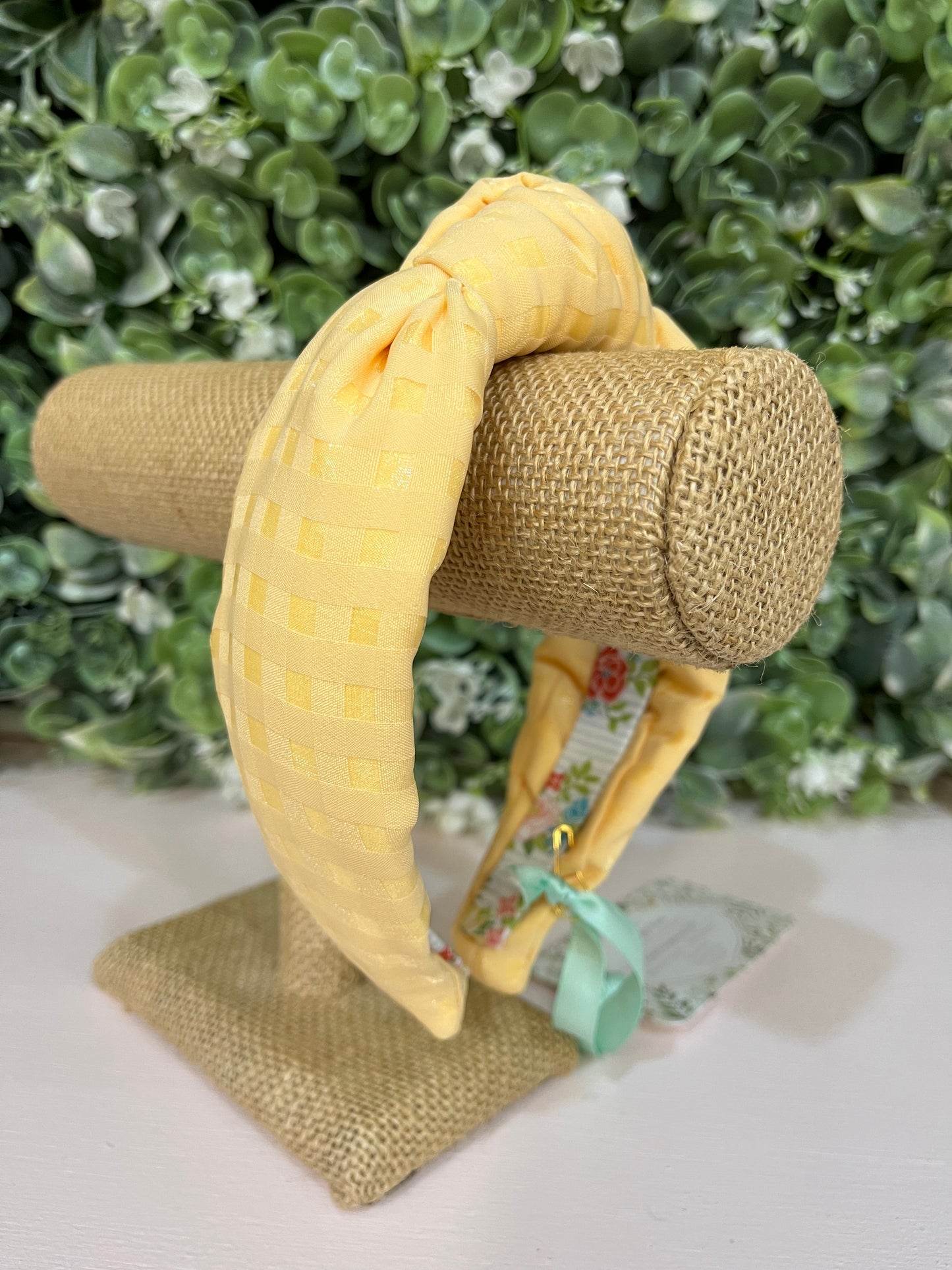 Casey Yellow Gingham Top Knot Headband