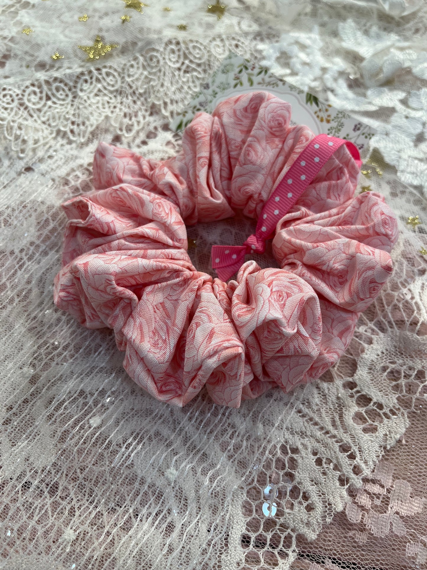 Pink Rose Cotton Around The Bun Scrunchie