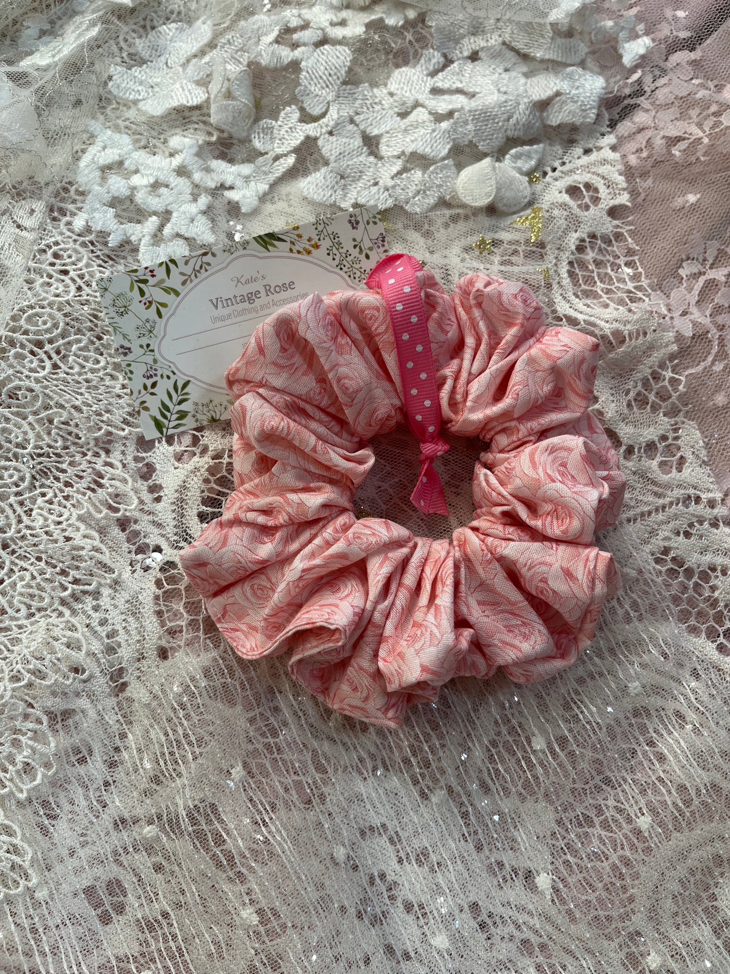 Pink Rose Cotton Around The Bun Scrunchie