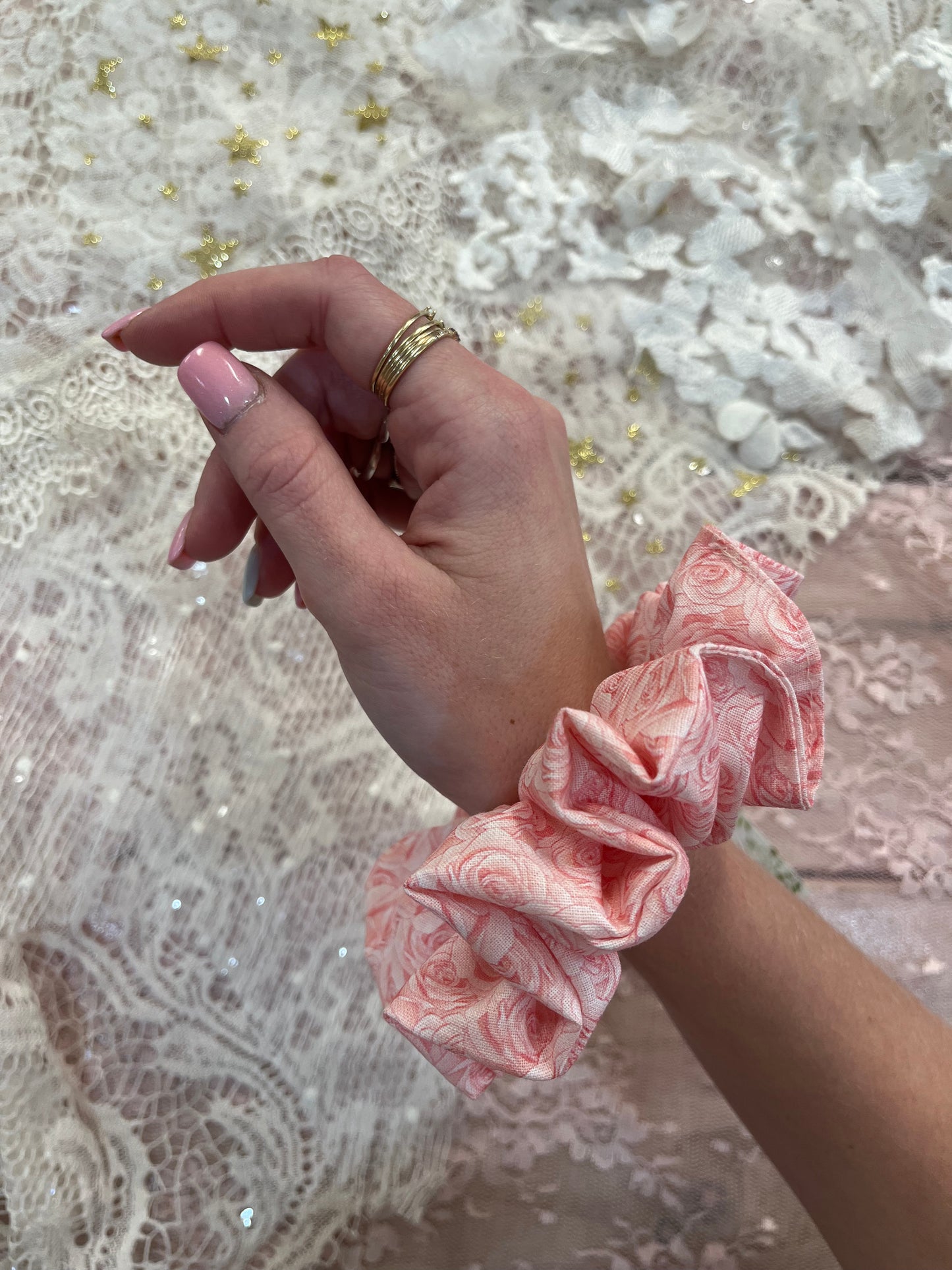 Pink Rose Cotton Around The Bun Scrunchie