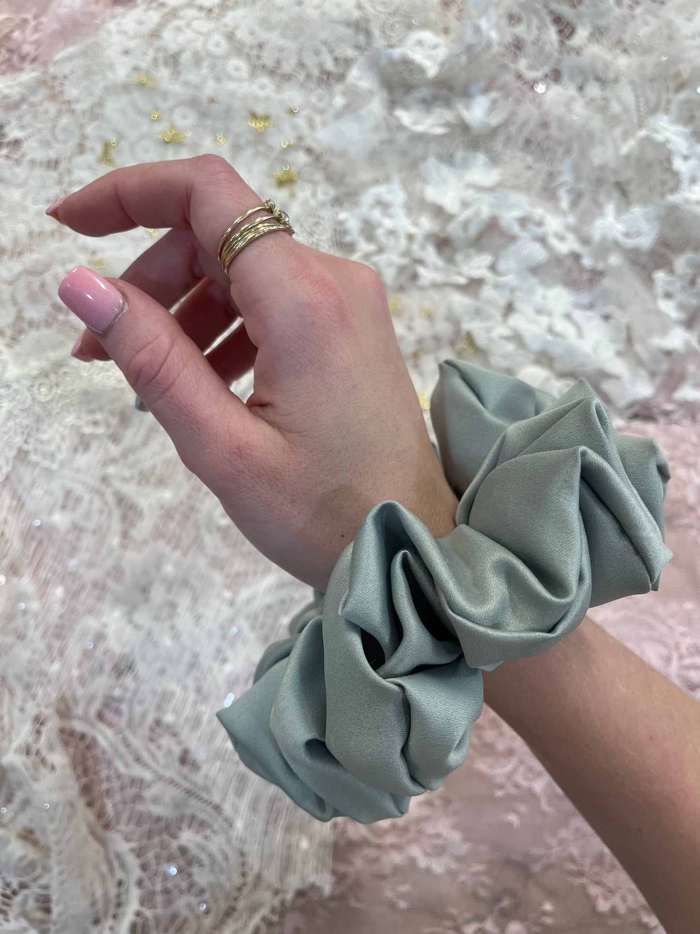 Sage Green XL Satin Around The Bun Scrunchie