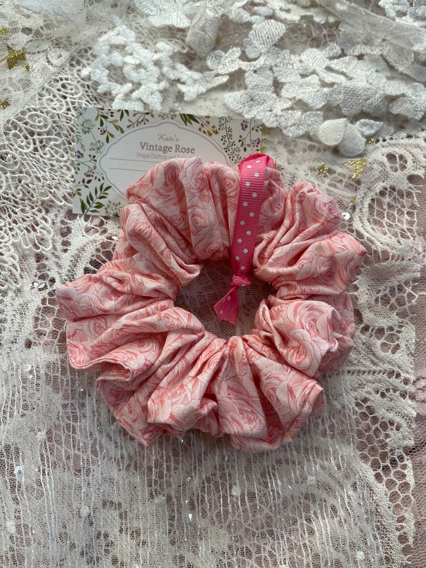 Pink Rose Cotton Around The Bun Scrunchie