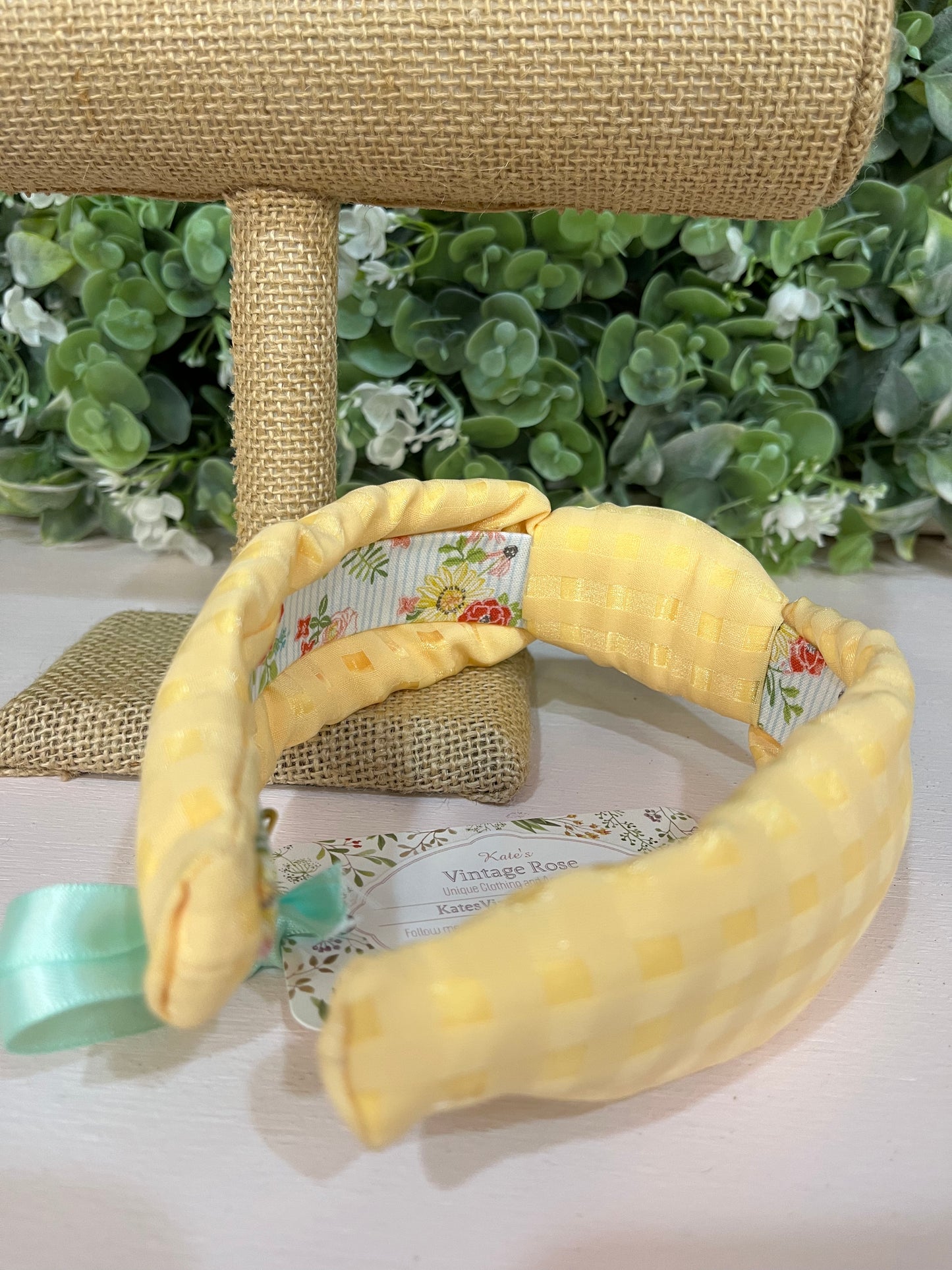 Casey Yellow Gingham Top Knot Headband