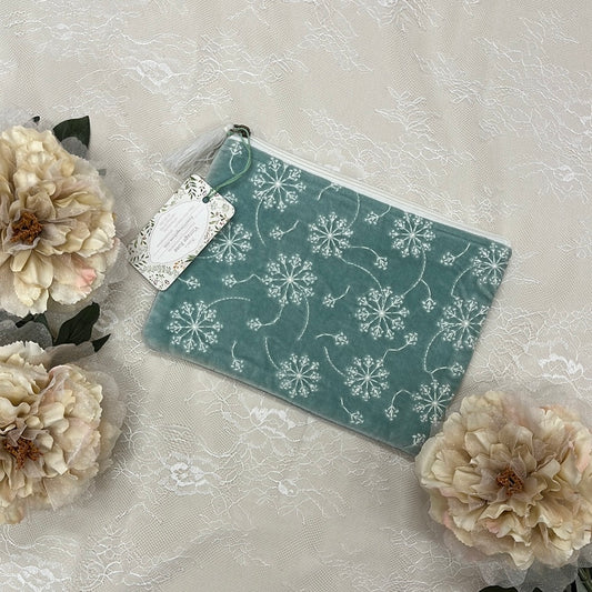 Large Dusty Mint Dandelion Embroidered Bag