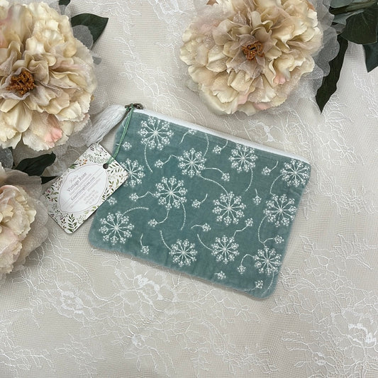 Medium Dusty Mint Dandelion Embroidered Bag